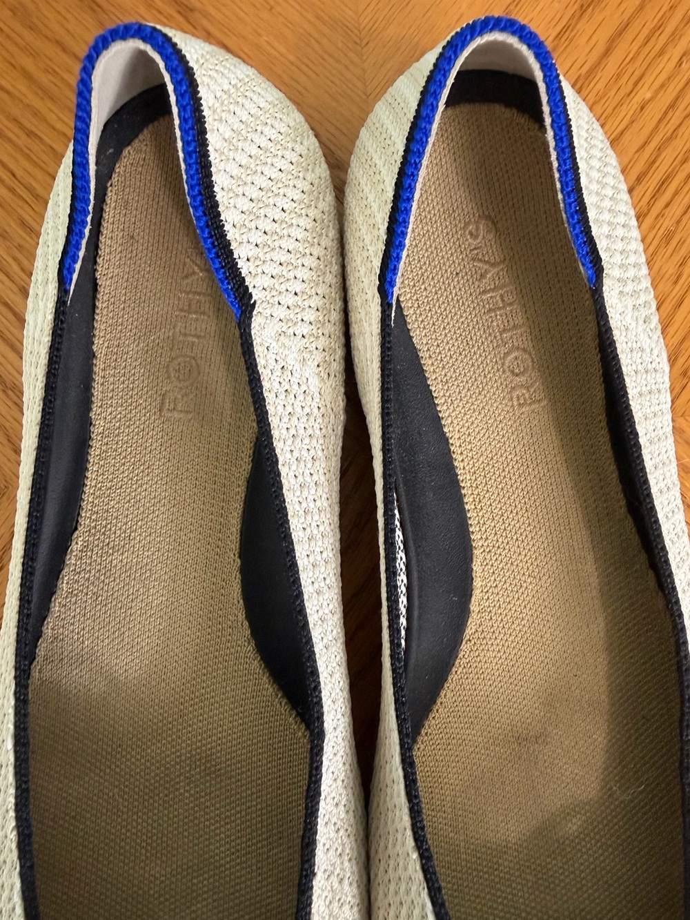 Rothy’s The Ballet Flat Beige & Black Round Captoe Coco Knit Bow Women Size 10 - Picture 10 of 12